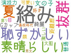 絡み, 恥ずかしい, 夏, 抜群, 素晴らしい, 女の子, Gカップ, 距離感, 演技力, 綺麗, 普通, 可愛い, 目, 大胆, 好き, 顔, 激しい, 高校時代, 盛り, 男女