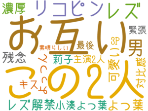 お互い, この2人, リコピン, レズ, 男, レズ解禁, よつ葉, 可愛い, 残念, 濃厚, 小湊よつ葉, キス, 莉子, よっつん, 対比感, 主演2人, 3P, 緊張, 最後, 素晴らしい