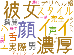 顔, イイ, 彼女, 濃厚, スタイル, 実際, 声, トーン, 舌, 男, 完全, 綺麗, デリヘル嬢, マットシーン, デリヘル, マット, 一緒, 近い, 好き, 凄い